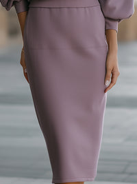 V-Neck Blouson Sleeve Knit Top & Midi Skirt Set