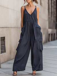 Elastic-Waist Cargo Wide-Leg Cami Jumpsuit
