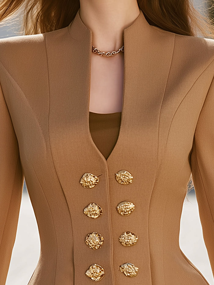 Sculpted Waist Blazer With Regal Gold Buttons