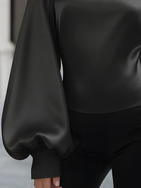 Off-Shoulder Satin Tie-Neck Blouse With Balloon Sleeves