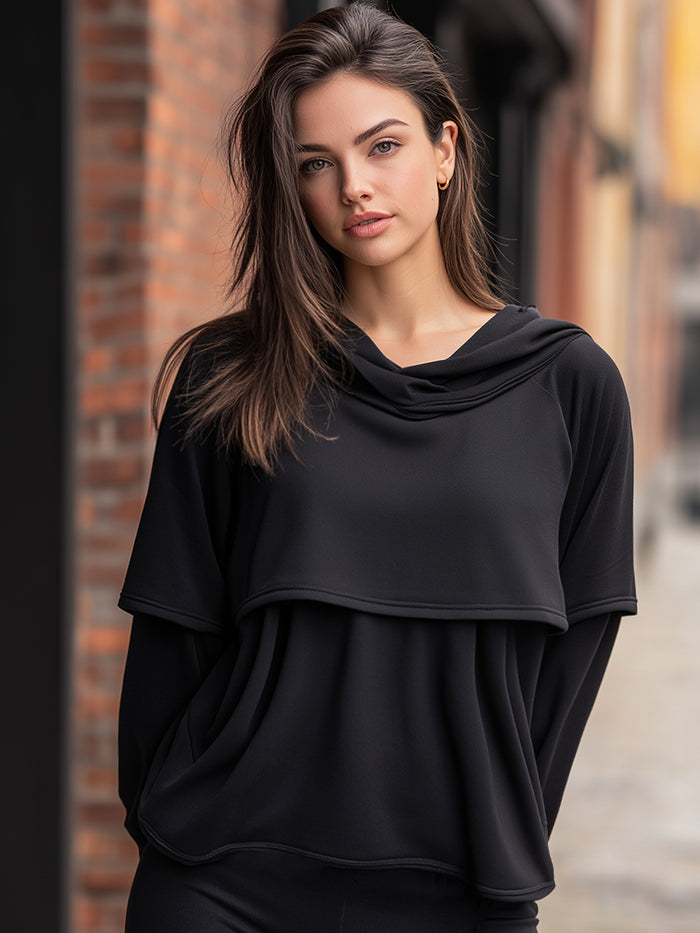 Draped Layered Cowl-Neck Relaxed Top
