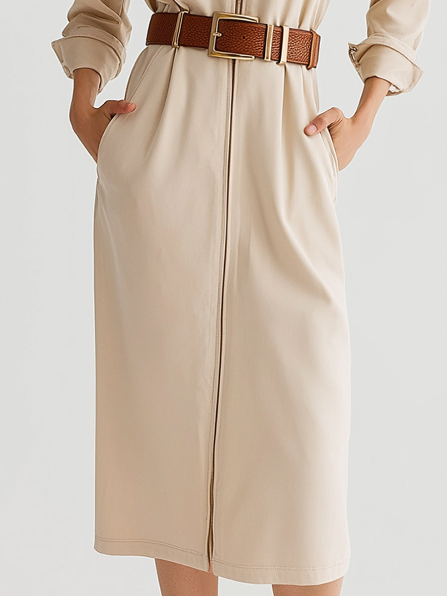 Belted Utility Shirt Dress In Beige