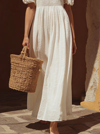 Ivory Smocked Off-Shoulder Maxi Dress With Puff Sleeves