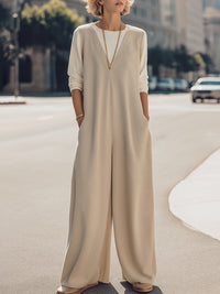 Ivory Wide-Leg Knit Jumpsuit