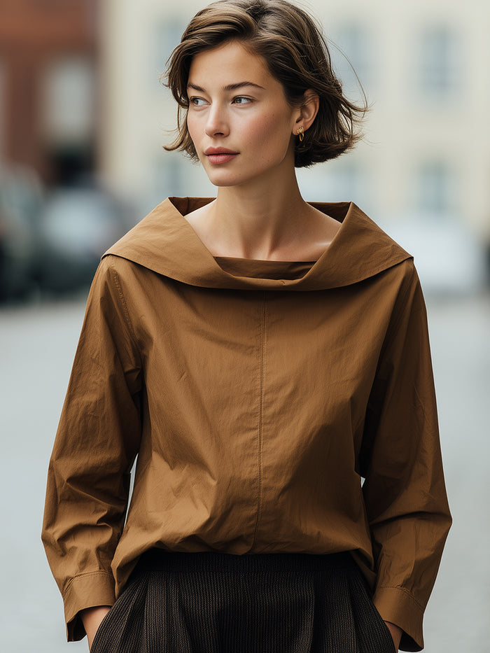 Brown Collared Cotton Shirt