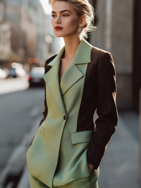 Colorblock Double-Breasted Blazer