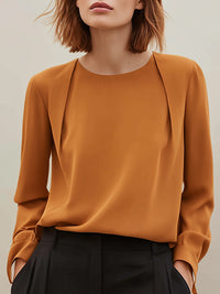 Minimalist Long Sleeve Blouse With Structured Shoulder Panels