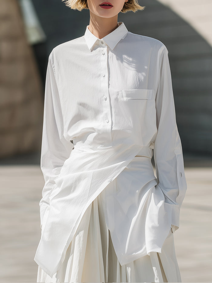 Asymmetric Drape Detail Oversized White Shirt