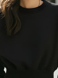 Black Rib-Waist Crewneck Sweatshirt