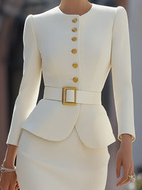 Chanel Style Gold Button Ruffle Suit