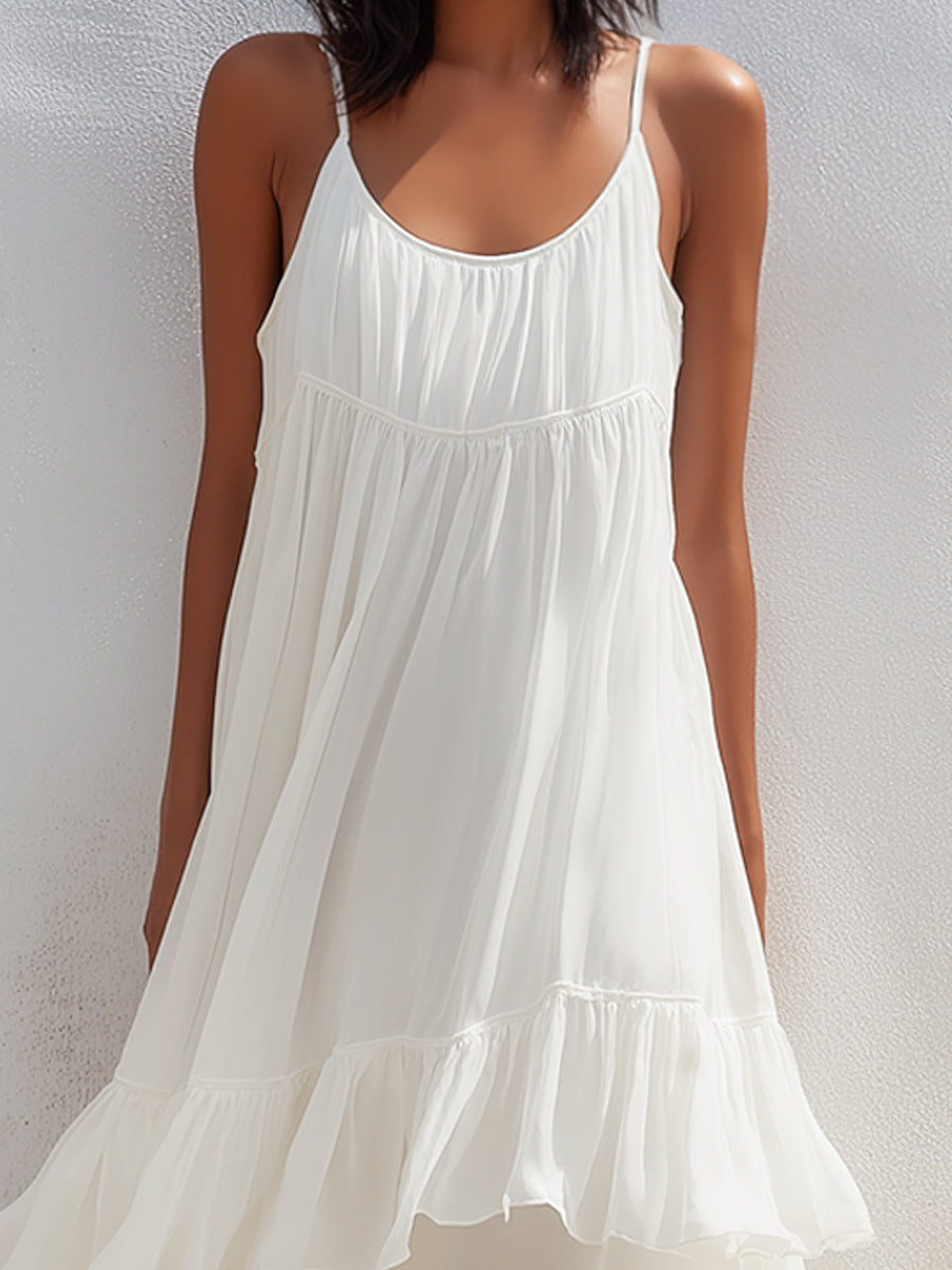 Layered Ruffle Hem Spaghetti Strap Midi Dress