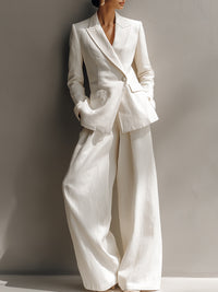 High-quality Linen Blended Old-fashioned Style Suit And Wide-leg Pants Set