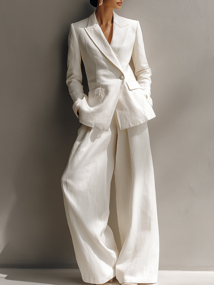 High-quality Linen Blended Old-fashioned Style Suit And Wide-leg Pants Set