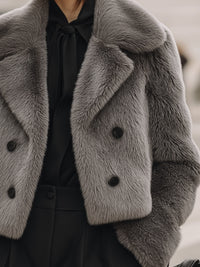 Charcoal Gray Faux Fur Cropped Jacket