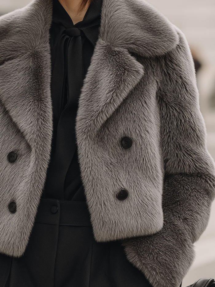 Charcoal Gray Faux Fur Cropped Jacket