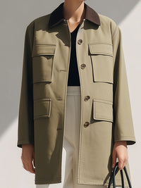 Khaki Utility Jacket With Contrast Collar