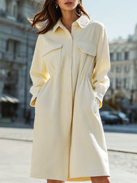 Corduroy Striped Button-Down Shirt Dress With Pockets