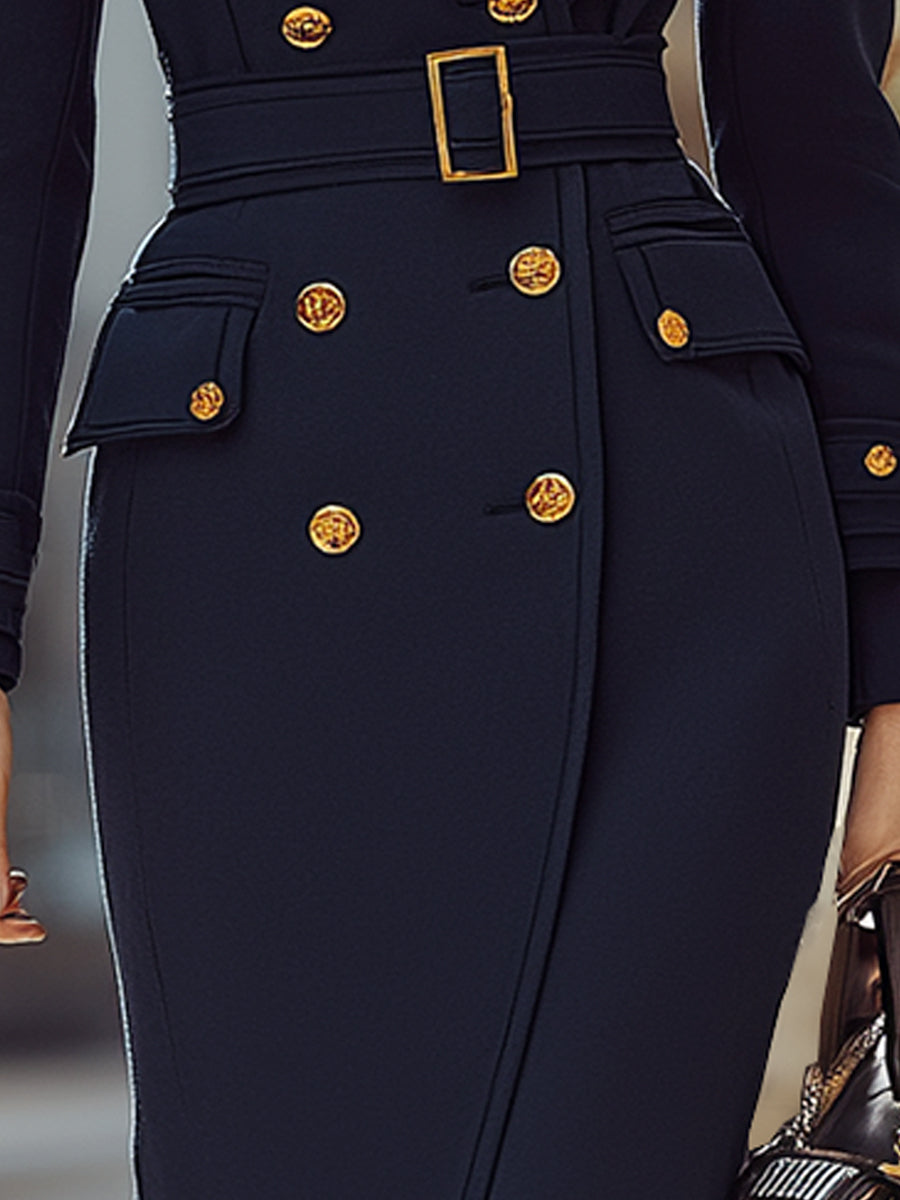 Classic Navy Double-Breasted Belted Trench Coat