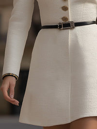 White Tweed Belted Blazer Dress