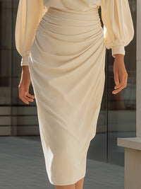 Champagne Draped Satin Midi Dress