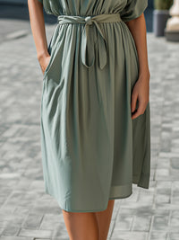 Soft Drape Belted Midi Dress