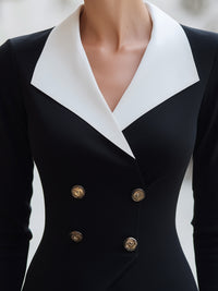 Black And White Double-Breasted Peplum Blazer