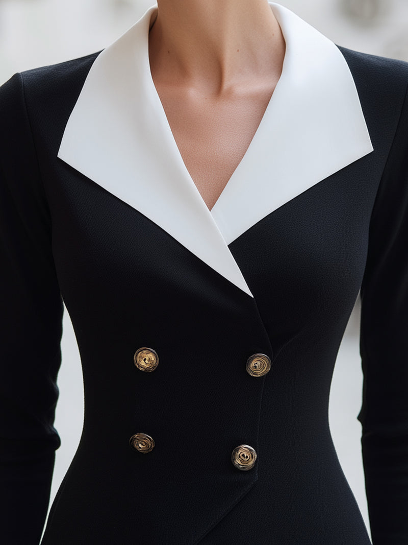 Black And White Double-Breasted Peplum Blazer