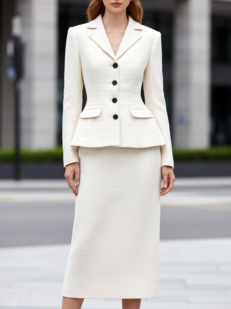 Chic Ivory Peplum Blazer And Skirt Set