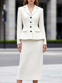 Chic Ivory Peplum Blazer And Skirt Set