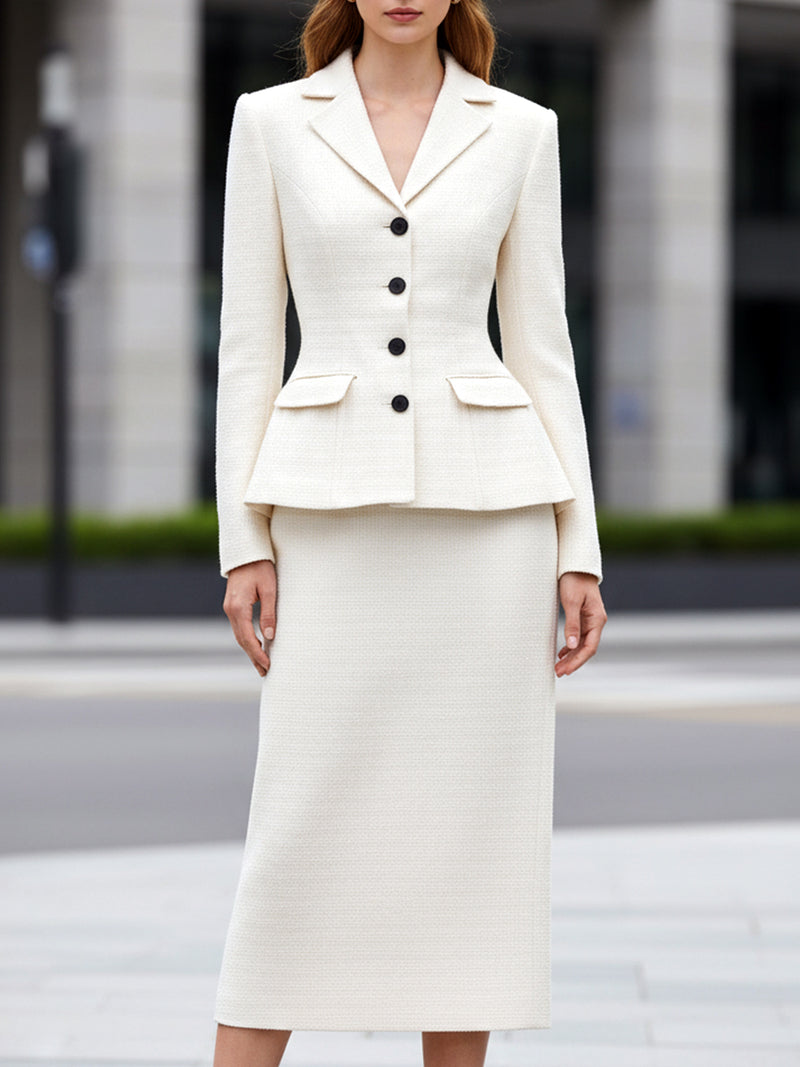 Chic Ivory Peplum Blazer And Skirt Set