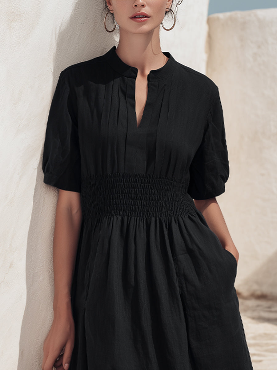 Smocked Waist Short Sleeve Midi Dress