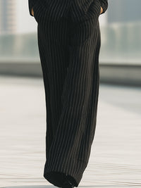 Pinstripe Double-Breasted Blazer And Wide-Leg Pants Set