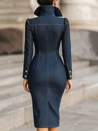 Double-Breasted Structured Denim Midi Dress