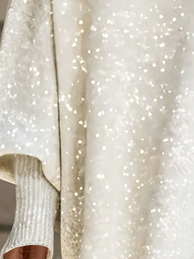 Ivory Sequin Oversized Knit Sweater