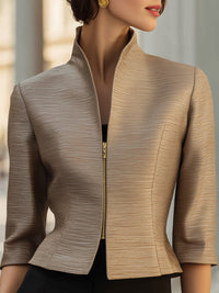 Champagne Structured Metallic Zip Jacket