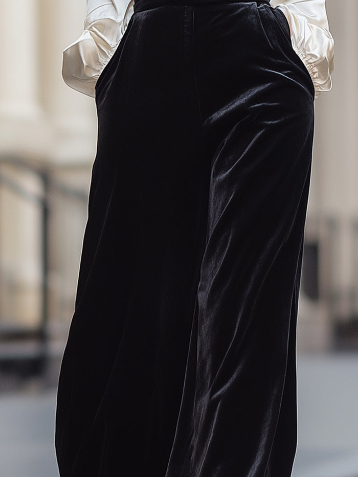 Satin & Velvet Suspender Wide-Leg Jumpsuit