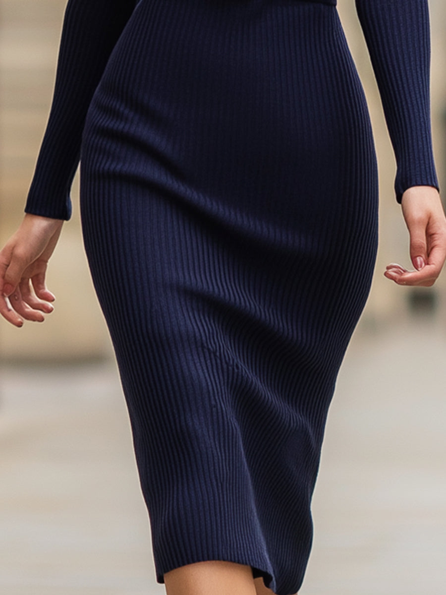 Knit Bodycon Midi Dress With Statement Buttons