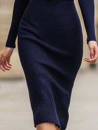 Knit Bodycon Midi Dress With Statement Buttons