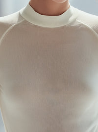 Minimalist White Mock Neck Long Sleeve Top