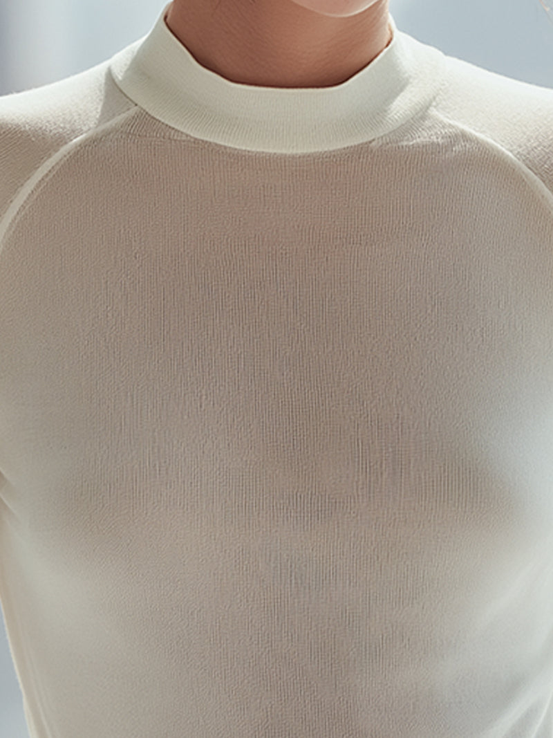 Minimalist White Mock Neck Long Sleeve Top