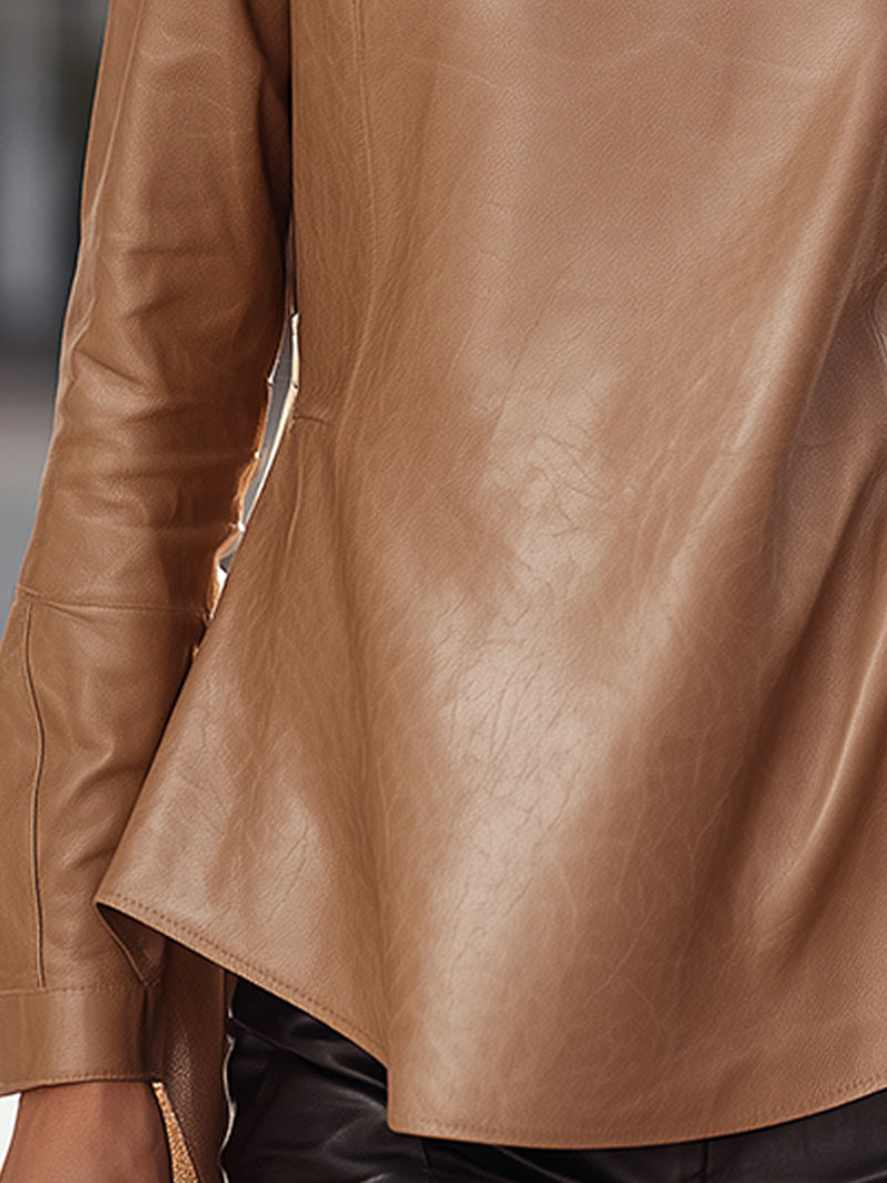 Tan Leather Peplum Top
