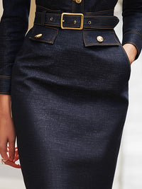 Dark Indigo Denim Belted Shirt Dress