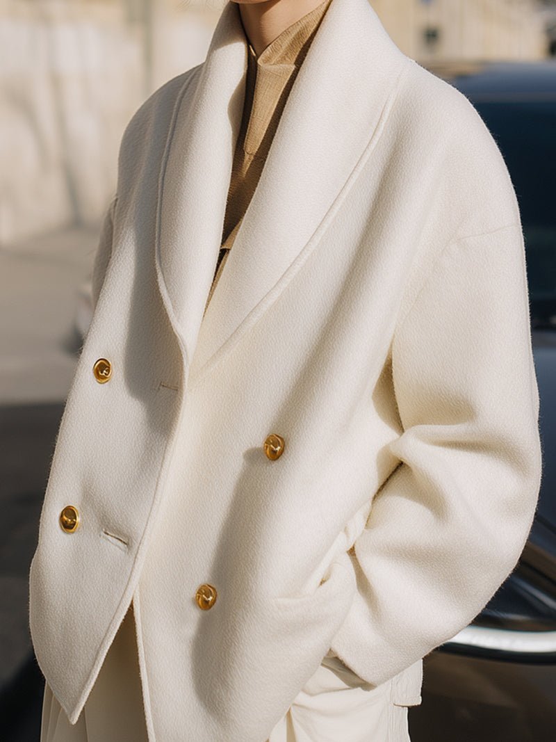 Double-Breasted Shawl Collar Wool Blazer In Ivory