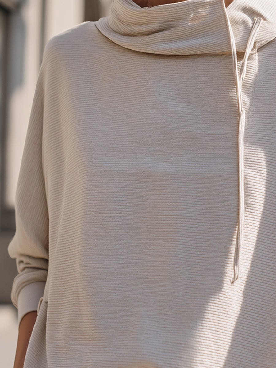 High-Neck Textured Relaxed Pullover