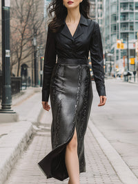 Crocodile-Effect Leather Maxi Skirt With Shirt