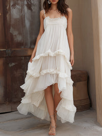 Smocked Bodice Ruffle High-Low Maxi Dress