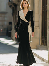 Black And Ivory Velvet Evening Gown
