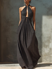 Halter-Neck Draped Maxi Dress