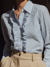 Striped Ruffle Trim Button-Down Blouse