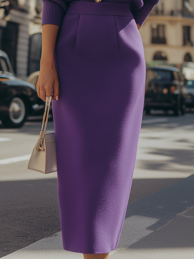 Knit Cardigan And Midi Skirt Set
